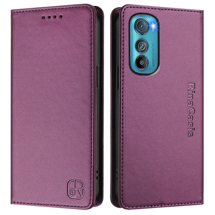 For Motorola Edge 30 RC01 Dual-Folded Magnetic Suction RFID Leather Phone Case