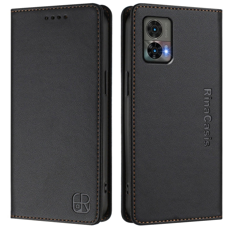 For Motorola Edge 30 Neo RC01 Dual-Folded Magnetic Suction RFID Leather Phone Case