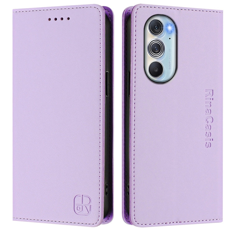 For Motorola Edge 30 Pro / Edge X30 RC01 Dual-Folded Magnetic Suction RFID Leather Phone Case