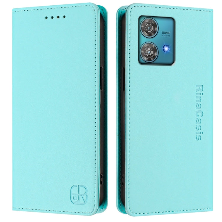 For Motorola Edge 40 Neo RC01 Dual-Folded Magnetic Suction RFID Leather Phone Case