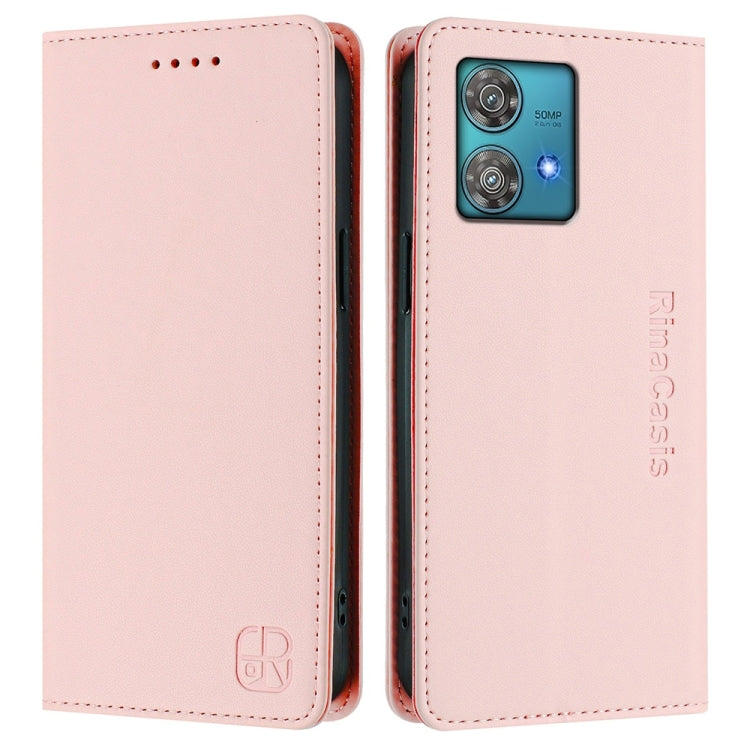 For Motorola Edge 40 Neo RC01 Dual-Folded Magnetic Suction RFID Leather Phone Case