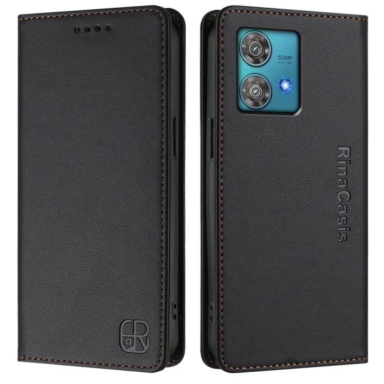 For Motorola Edge 40 Neo RC01 Dual-Folded Magnetic Suction RFID Leather Phone Case