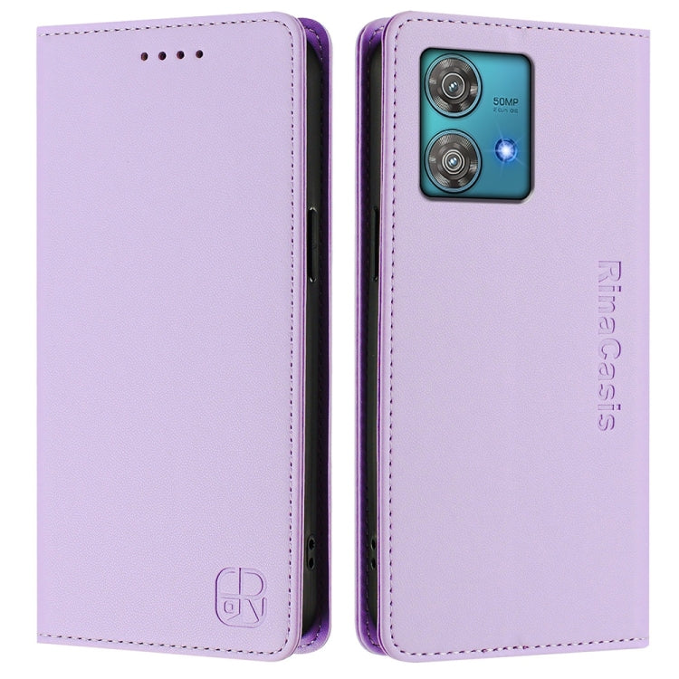For Motorola Edge 40 Neo RC01 Dual-Folded Magnetic Suction RFID Leather Phone Case