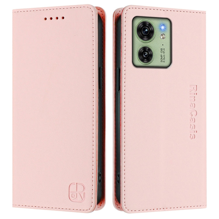 For Motorola Edge 40 / Edge 2023 US RC01 Dual-Folded Magnetic Suction RFID Leather Phone Case