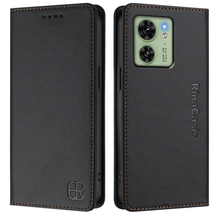 For Motorola Edge 40 / Edge 2023 US RC01 Dual-Folded Magnetic Suction RFID Leather Phone Case