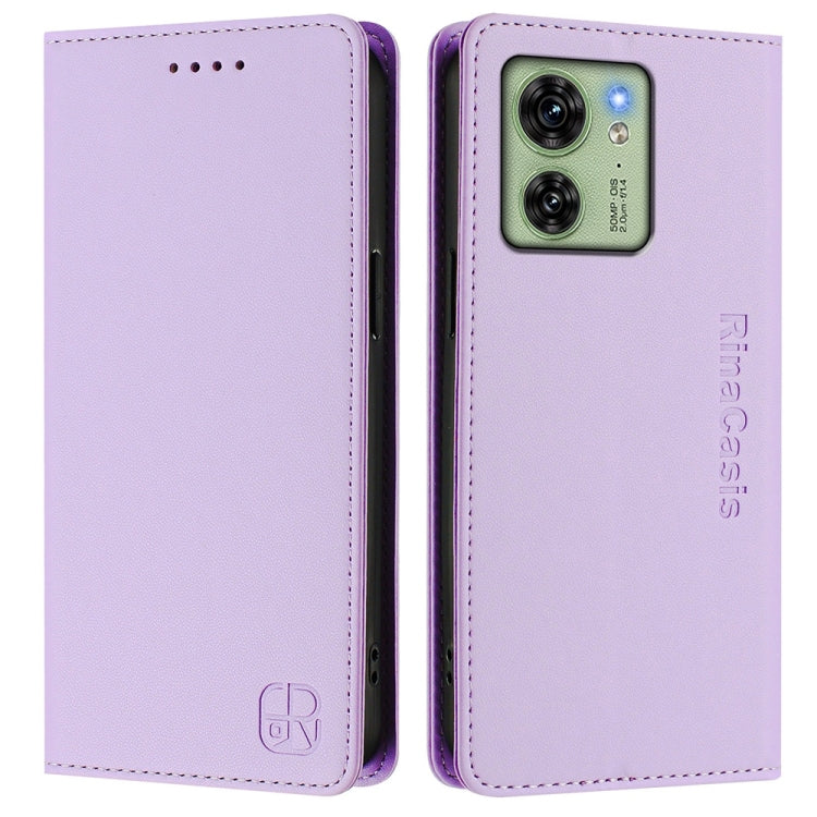 For Motorola Edge 40 / Edge 2023 US RC01 Dual-Folded Magnetic Suction RFID Leather Phone Case