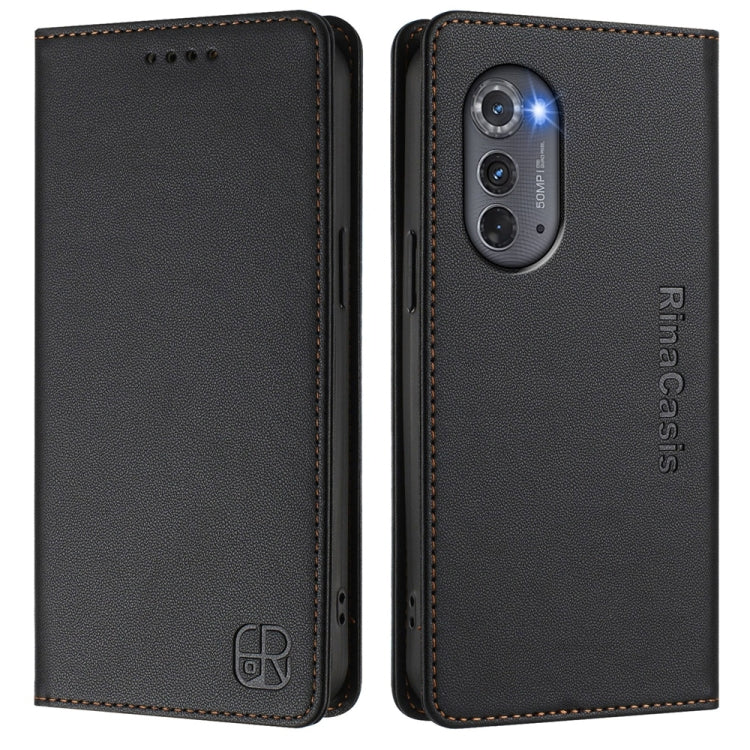 For Motorola Edge 2022 / Edge 5G UW 2022 RC01 Dual-Folded Magnetic Suction RFID Leather Phone Case