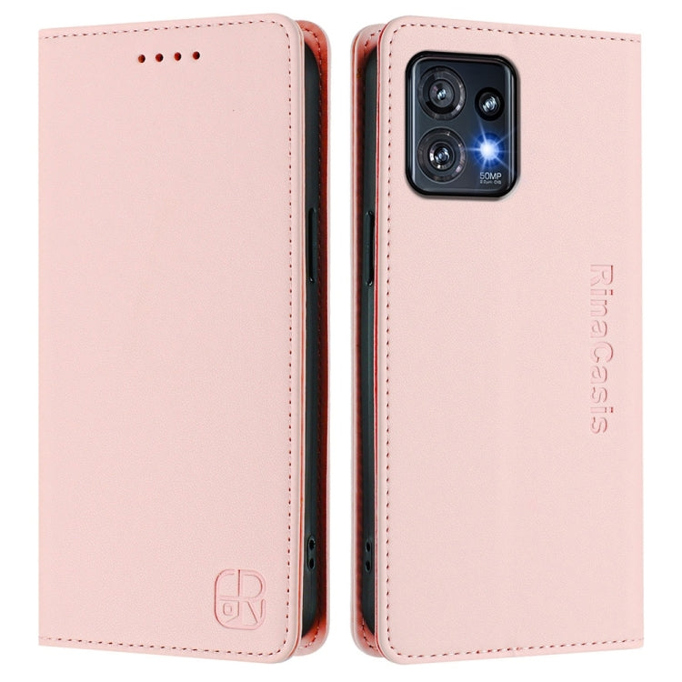 For Motorola Edge+ 2023 / Edge 40 Pro RC01 Dual-Folded Magnetic Suction RFID Leather Phone Case