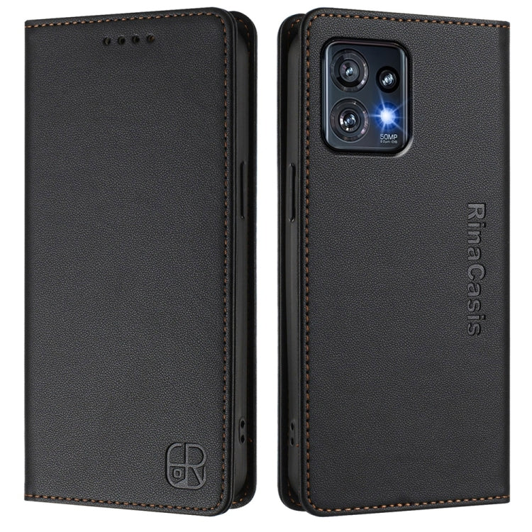 For Motorola Edge+ 2023 / Edge 40 Pro RC01 Dual-Folded Magnetic Suction RFID Leather Phone Case