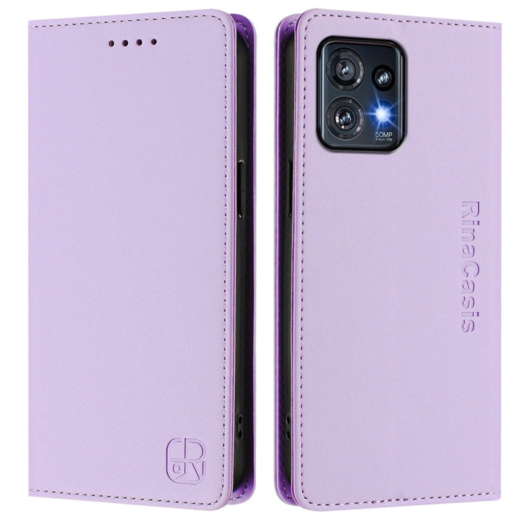 For Motorola Edge+ 2023 / Edge 40 Pro RC01 Dual-Folded Magnetic Suction RFID Leather Phone Case