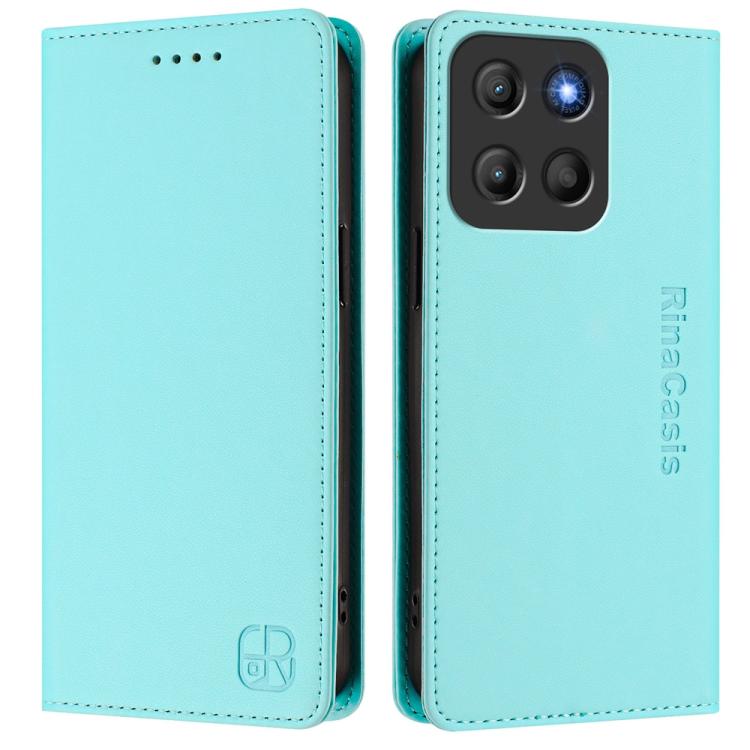 For Motorola Moto G15 RC01 Dual-Folded Magnetic Suction RFID Leather Phone Case