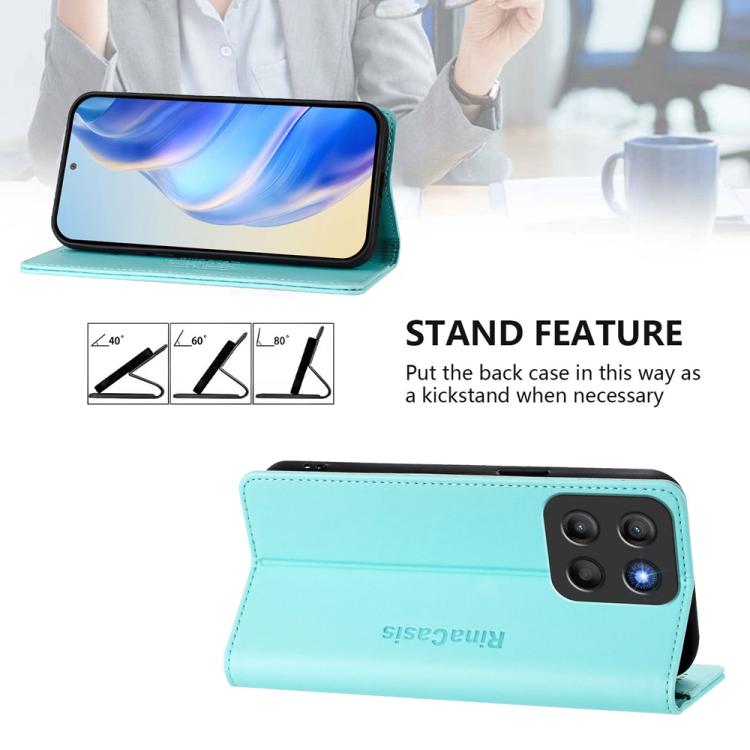 For Motorola Moto G15 RC01 Dual-Folded Magnetic Suction RFID Leather Phone Case