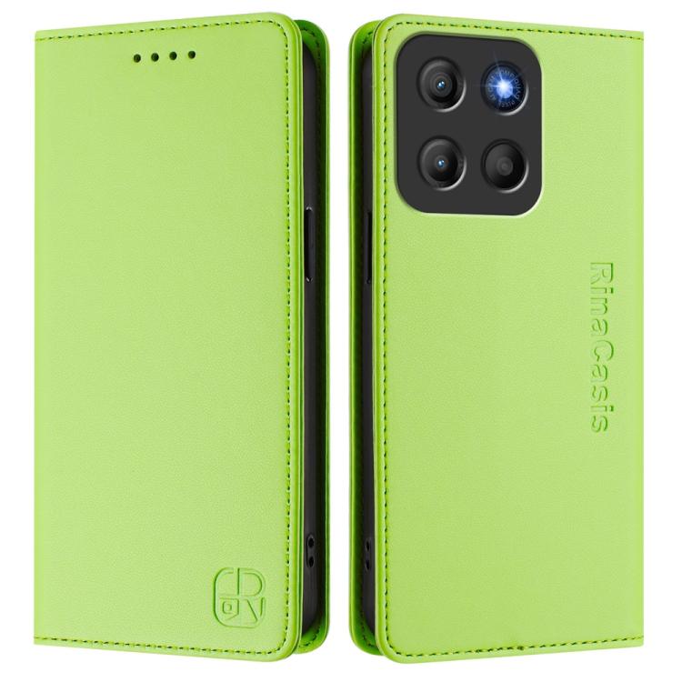 For Motorola Moto G15 RC01 Dual-Folded Magnetic Suction RFID Leather Phone Case