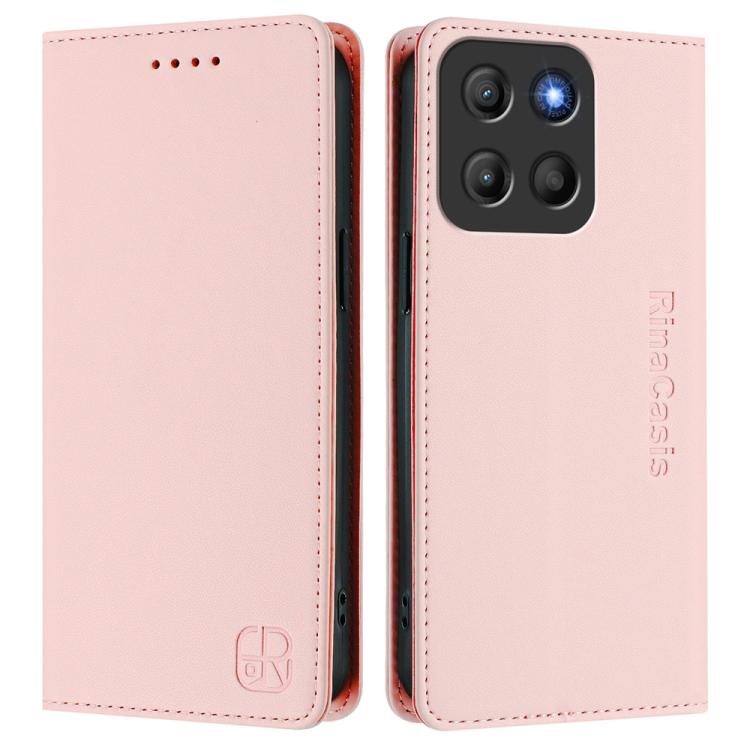 For Motorola Moto G15 RC01 Dual-Folded Magnetic Suction RFID Leather Phone Case