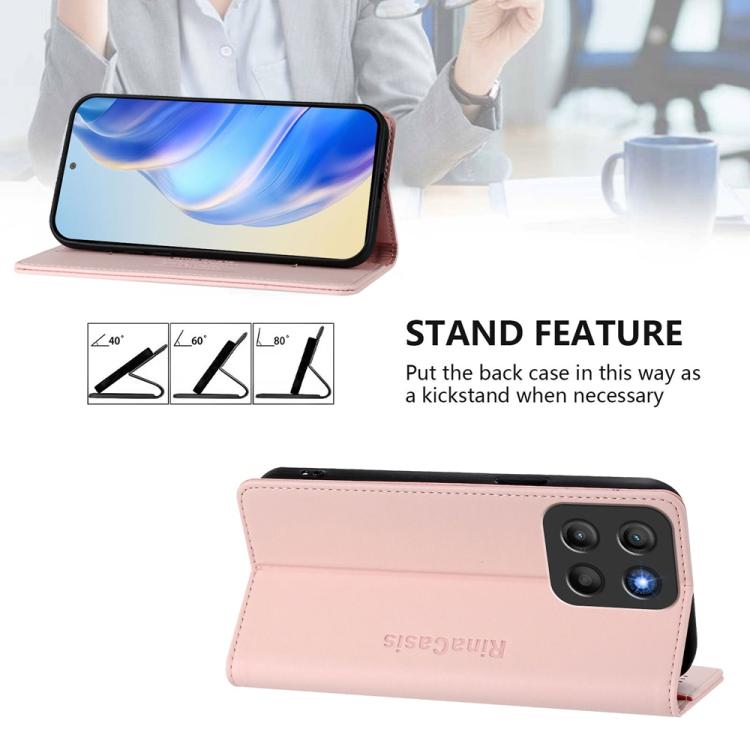For Motorola Moto G15 RC01 Dual-Folded Magnetic Suction RFID Leather Phone Case