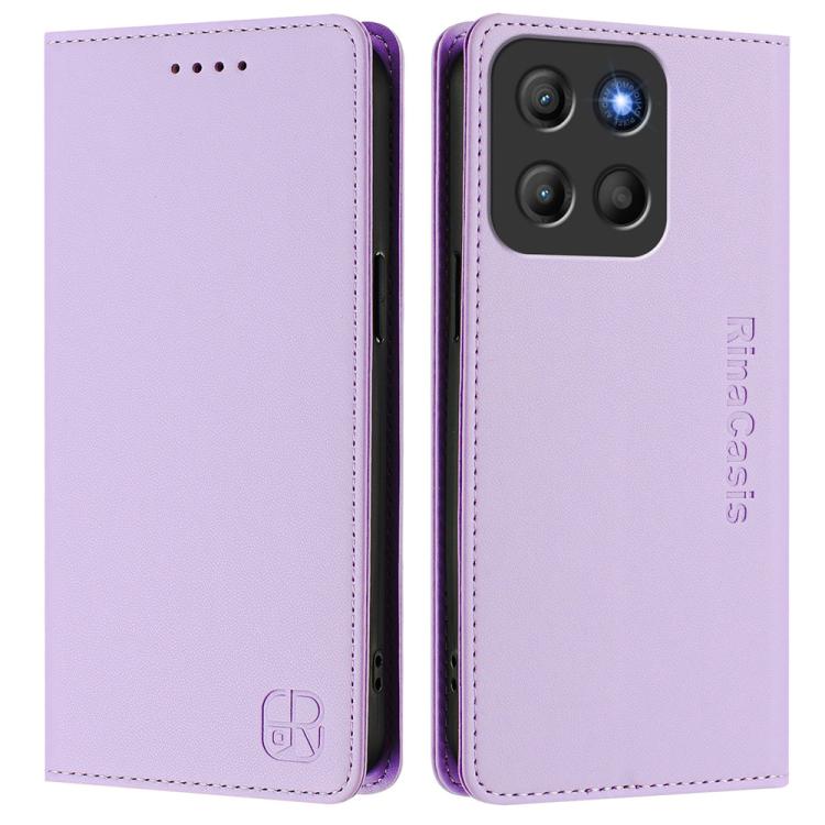 For Motorola Moto G15 RC01 Dual-Folded Magnetic Suction RFID Leather Phone Case