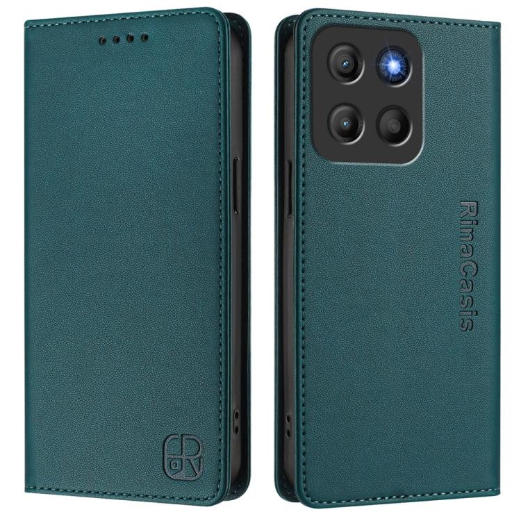 For Motorola Moto G15 RC01 Dual-Folded Magnetic Suction RFID Leather Phone Case