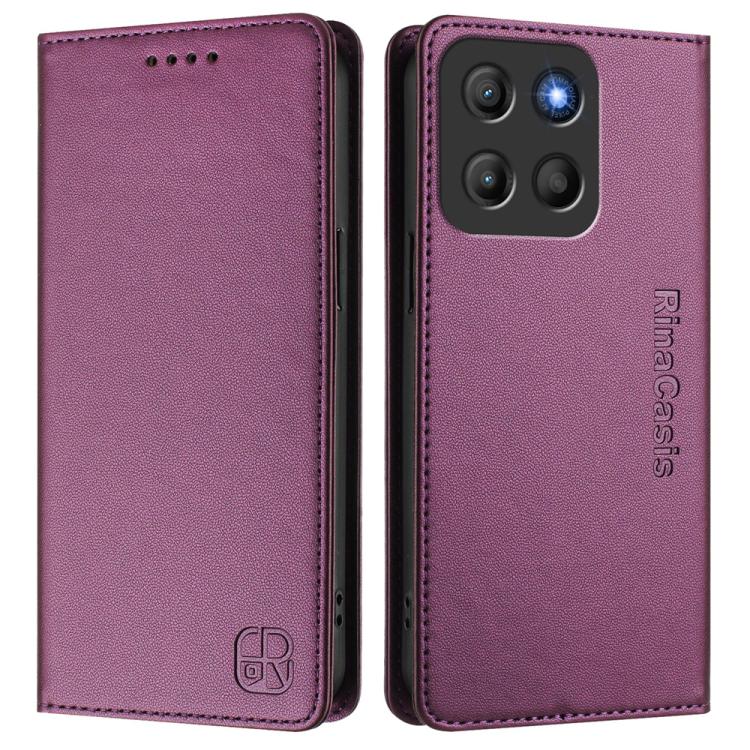 For Motorola Moto G15 RC01 Dual-Folded Magnetic Suction RFID Leather Phone Case