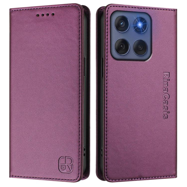 For Motorola Edge 5G 2025 / Edge 60 Fusion RC01 Dual-Folded Magnetic Suction RFID Leather Phone Case