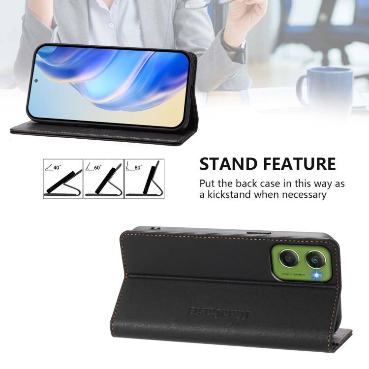 For Motorola Moto G06 4G RC01 Dual-Folded Magnetic Suction RFID Leather Phone Case