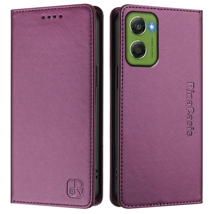 For Motorola Moto G06 4G RC01 Dual-Folded Magnetic Suction RFID Leather Phone Case