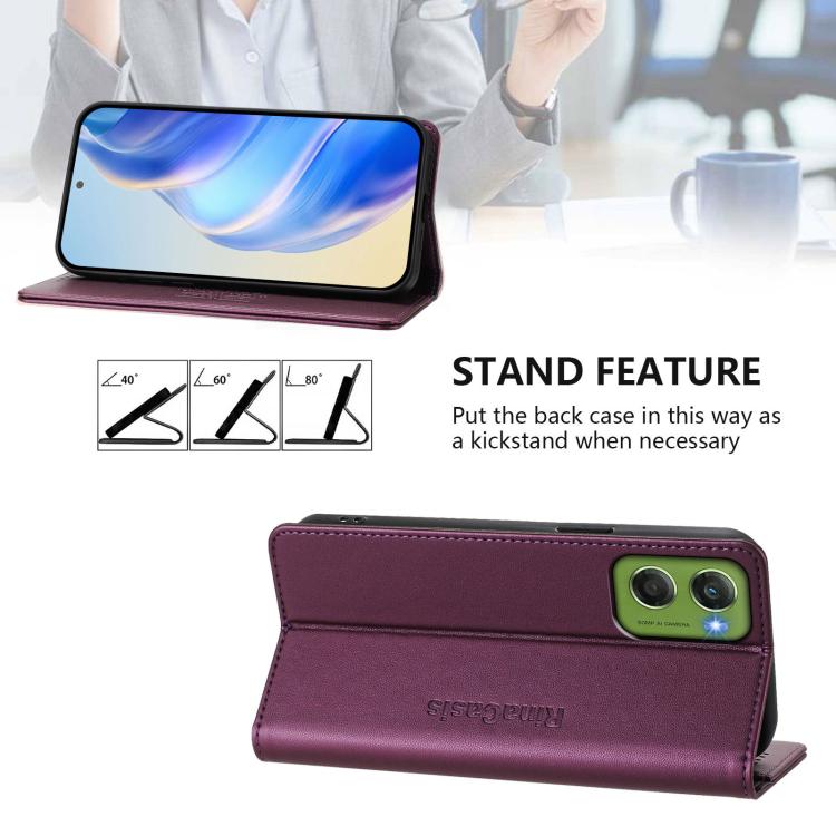For Motorola Moto G06 4G RC01 Dual-Folded Magnetic Suction RFID Leather Phone Case