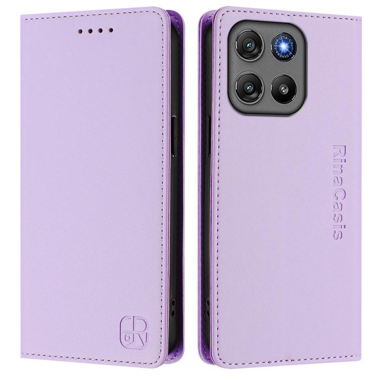 For Motorola Moto G67 Power 5G RC01 Dual-Folded Magnetic Suction RFID Leather Phone Case