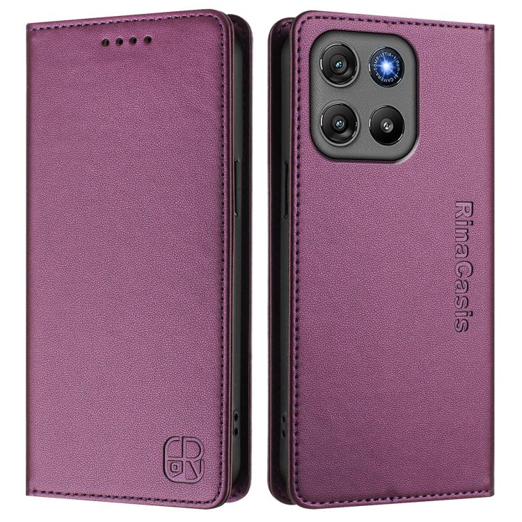 For Motorola Moto G67 Power 5G RC01 Dual-Folded Magnetic Suction RFID Leather Phone Case