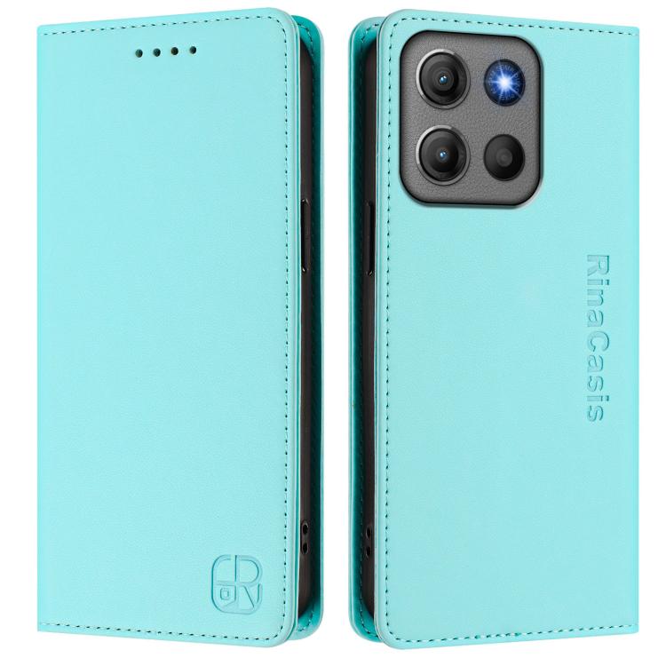 For Motorola Moto G17 4G / G17 Power 4G RC01 Dual-Folded Magnetic Suction RFID Leather Phone Case