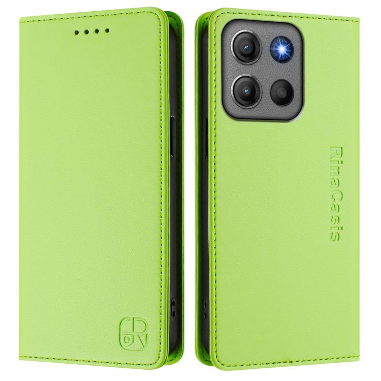 For Motorola Moto G17 4G / G17 Power 4G RC01 Dual-Folded Magnetic Suction RFID Leather Phone Case