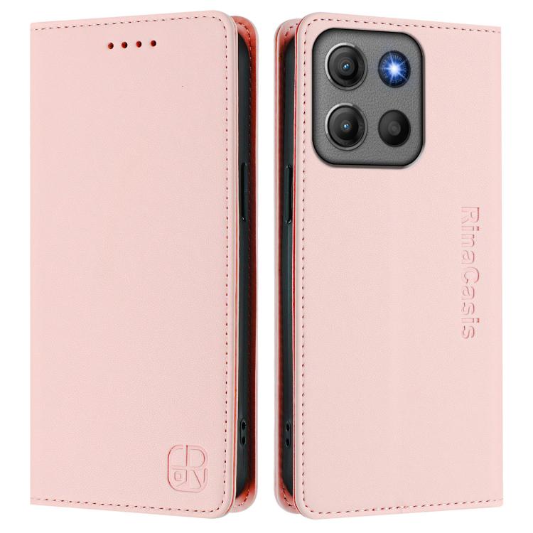 For Motorola Moto G17 4G / G17 Power 4G RC01 Dual-Folded Magnetic Suction RFID Leather Phone Case