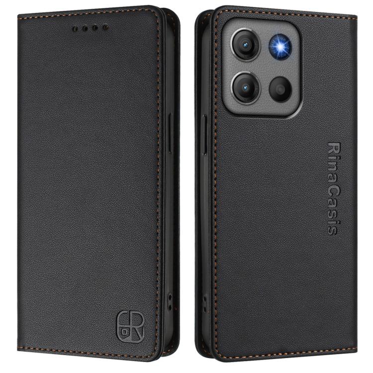 For Motorola Moto G17 4G / G17 Power 4G RC01 Dual-Folded Magnetic Suction RFID Leather Phone Case