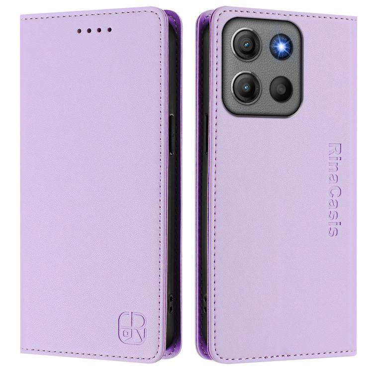 For Motorola Moto G17 4G / G17 Power 4G RC01 Dual-Folded Magnetic Suction RFID Leather Phone Case