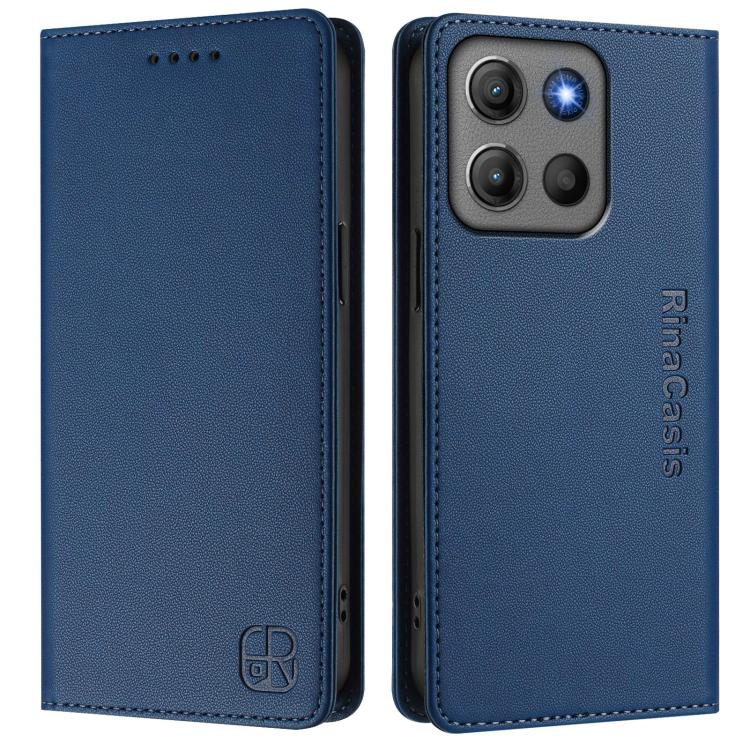 For Motorola Moto G17 4G / G17 Power 4G RC01 Dual-Folded Magnetic Suction RFID Leather Phone Case
