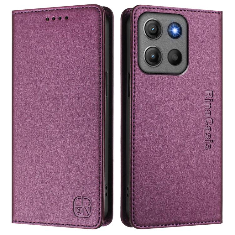 For Motorola Moto G17 4G / G17 Power 4G RC01 Dual-Folded Magnetic Suction RFID Leather Phone Case