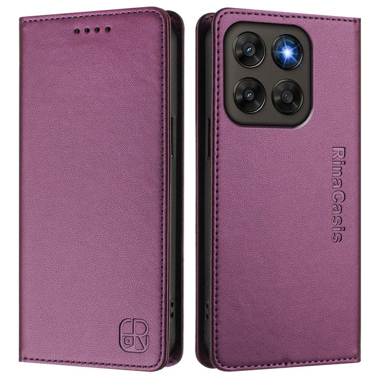 For Motorola Moto G87 / G67 5G / G77 5G RC01 Dual-Folded Magnetic Suction RFID Leather Phone Case