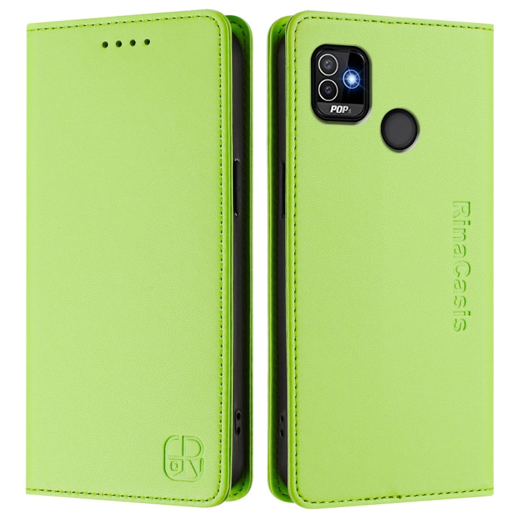 For Tecno Pop 5 RC01 Dual-Folded Magnetic Suction RFID Leather Phone Case