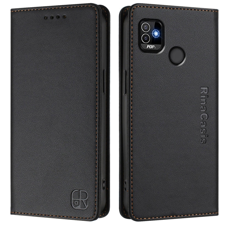 For Tecno Pop 5 RC01 Dual-Folded Magnetic Suction RFID Leather Phone Case