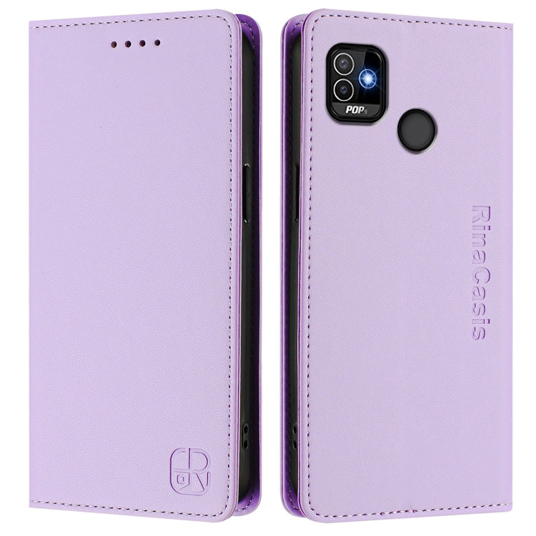 For Tecno Pop 5 RC01 Dual-Folded Magnetic Suction RFID Leather Phone Case