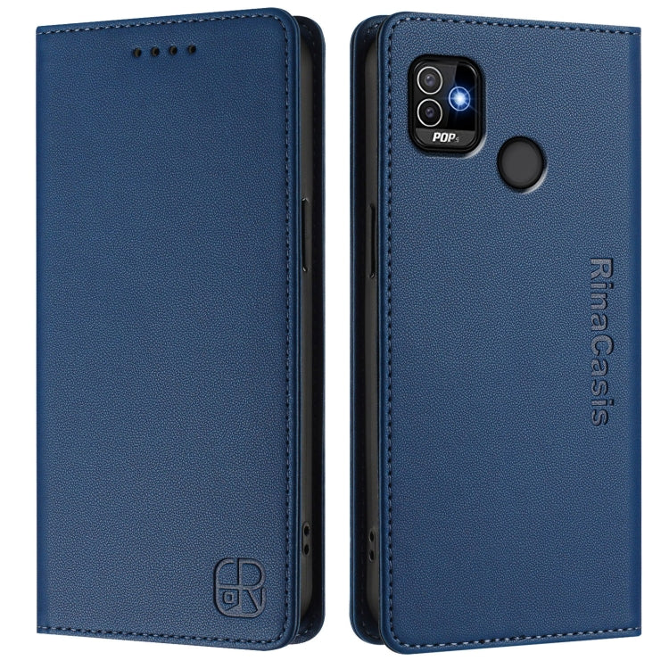 For Tecno Pop 5 RC01 Dual-Folded Magnetic Suction RFID Leather Phone Case