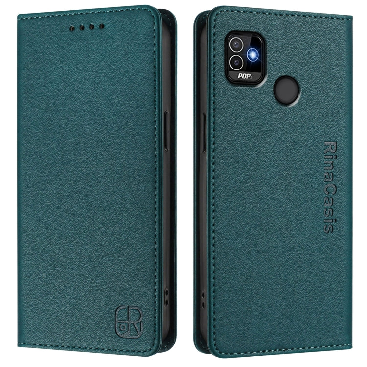For Tecno Pop 5 RC01 Dual-Folded Magnetic Suction RFID Leather Phone Case