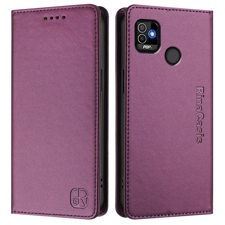 For Tecno Pop 5 RC01 Dual-Folded Magnetic Suction RFID Leather Phone Case