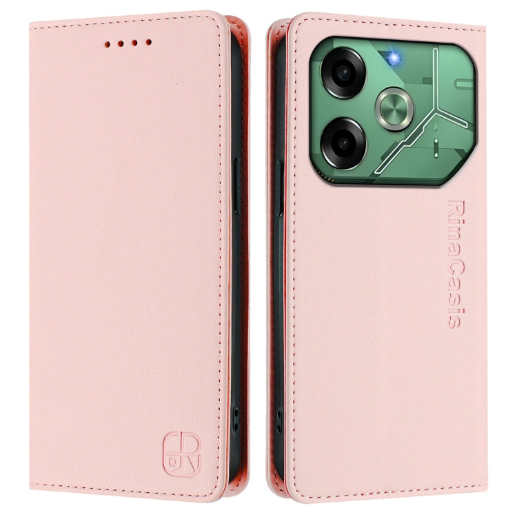 For Tecno Pova 6 4G RC01 Dual-Folded Magnetic Suction RFID Leather Phone Case