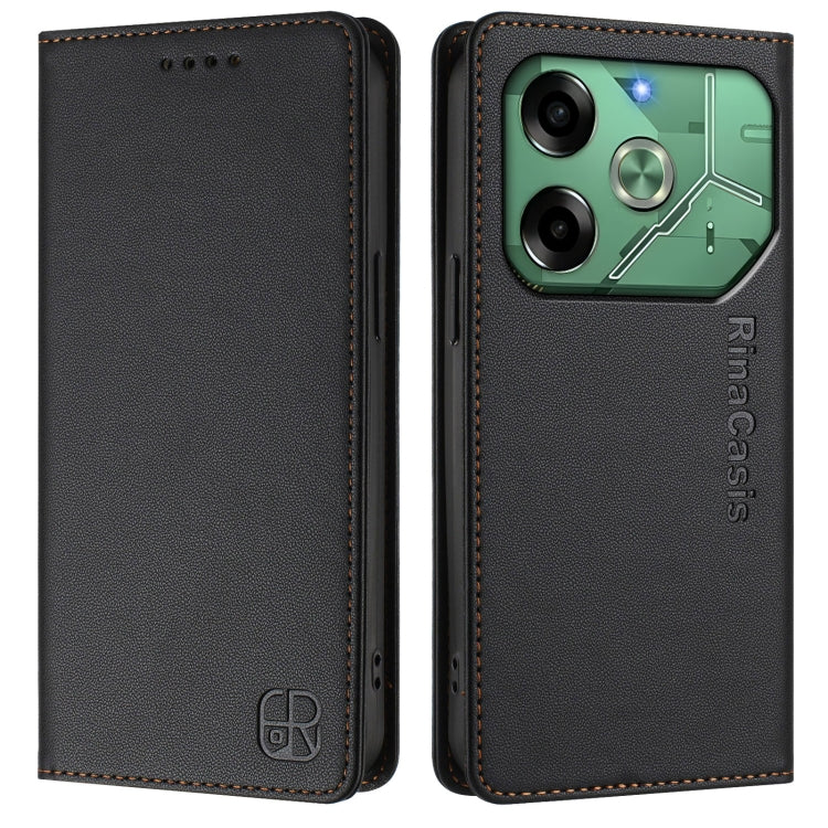 For Tecno Pova 6 4G RC01 Dual-Folded Magnetic Suction RFID Leather Phone Case