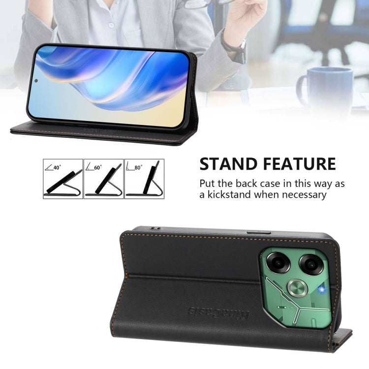 For Tecno Pova 6 4G RC01 Dual-Folded Magnetic Suction RFID Leather Phone Case