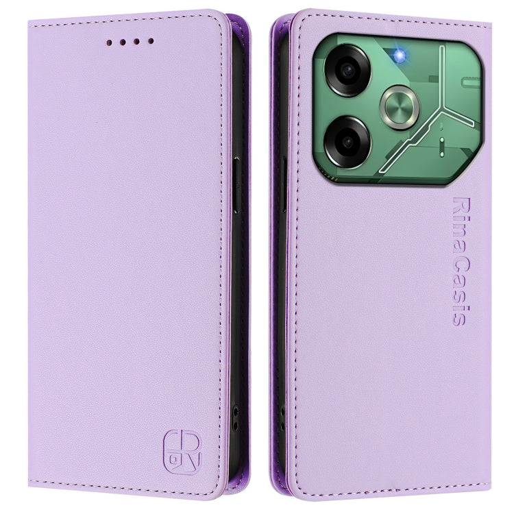 For Tecno Pova 6 4G RC01 Dual-Folded Magnetic Suction RFID Leather Phone Case