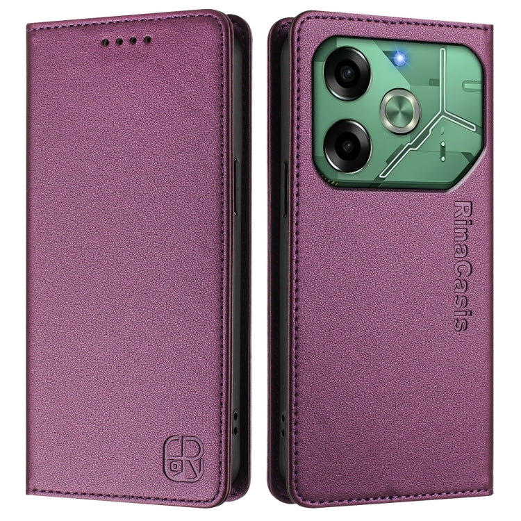 For Tecno Pova 6 4G RC01 Dual-Folded Magnetic Suction RFID Leather Phone Case