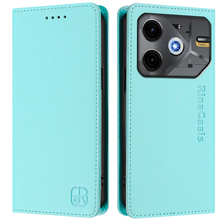 For Tecno Pova 6 Neo RC01 Dual-Folded Magnetic Suction RFID Leather Phone Case