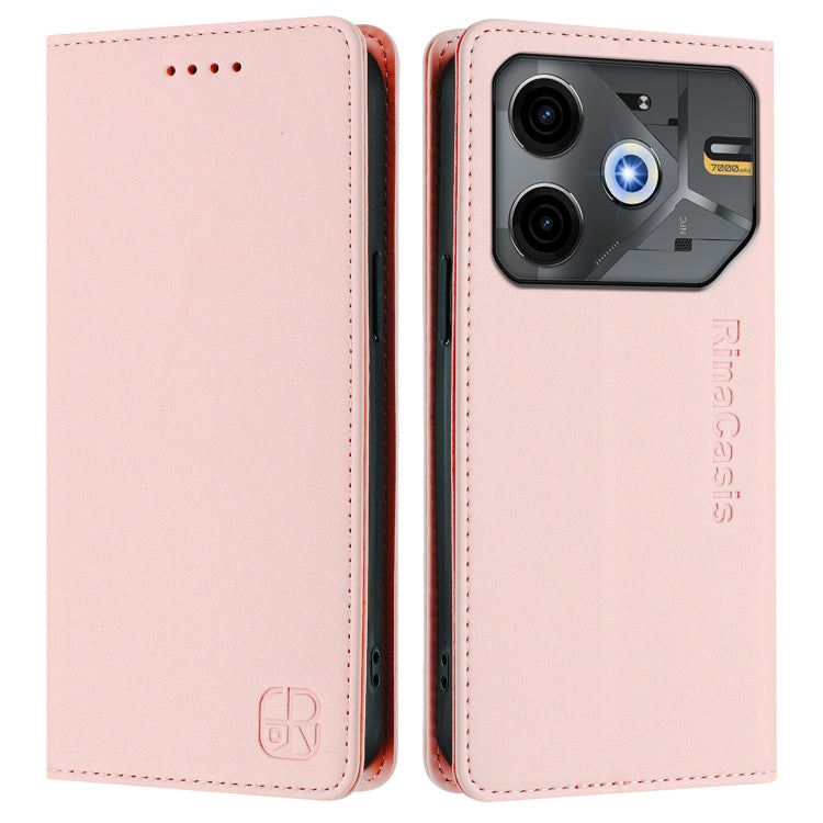 For Tecno Pova 6 Neo RC01 Dual-Folded Magnetic Suction RFID Leather Phone Case