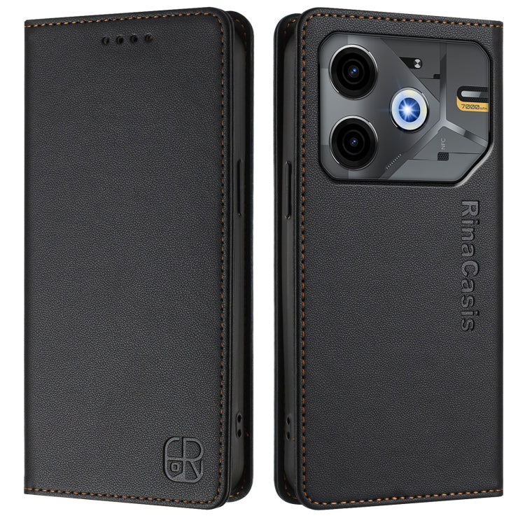 For Tecno Pova 6 Neo RC01 Dual-Folded Magnetic Suction RFID Leather Phone Case